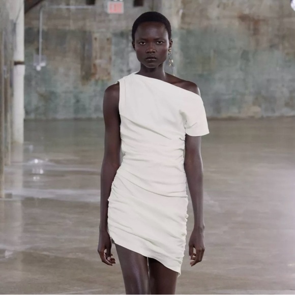 Zara Dresses & Skirts - Zara Draped White Asymmetrical Mini Dress NWT